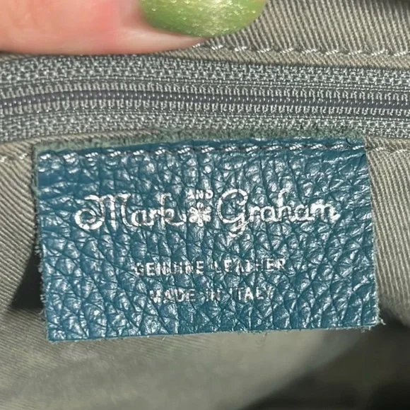 Mark and Graham Pebbled Genuine Leather Bag Teal  - Adjustable crossbody strap - Picture 4 of 6